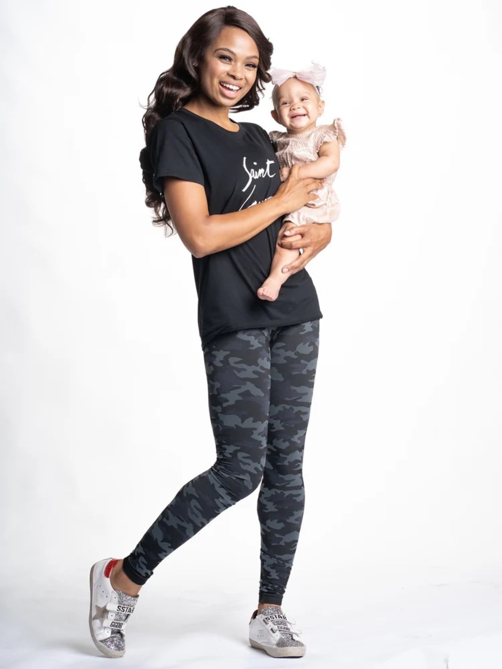 PostPartum Preggo Leggings Black Camo Leggings -Small